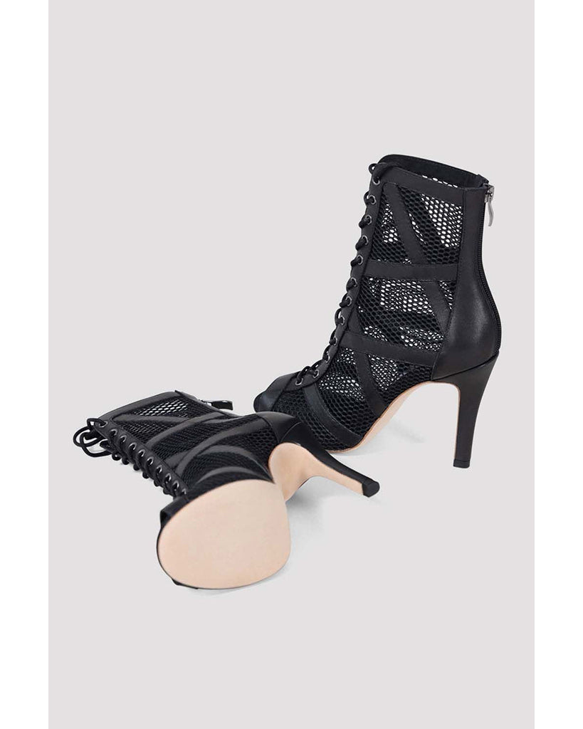Bloch Allure Lace Front Zipper Back Mesh & Leather Heels Dancing Boot - S0890L Womens