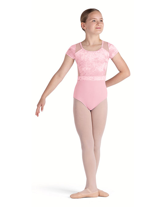 Bloch Amelia Scoop Neck Velvet Diamante Mesh Cross Back Cap Sleeve Leotard - CL5282 Girls