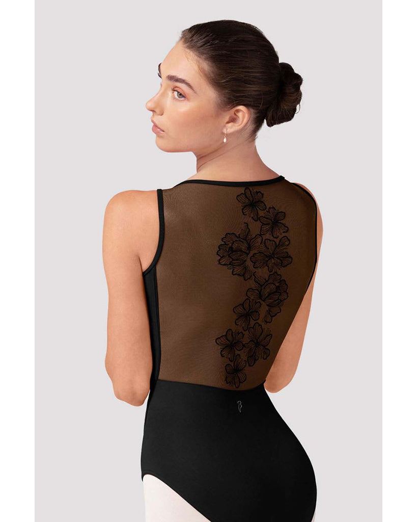 Bloch Emma Boat Neck Embroidered Floral Mesh Back Camisole Leotard - L40004 Womens