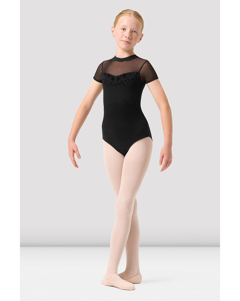 Bloch Esmey High Neck Rose Vine Mesh Cap Sleeve Leotard - CL0512 Girls