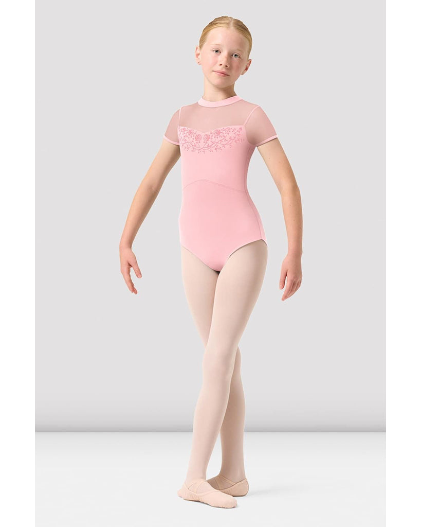 Bloch Esmey High Neck Rose Vine Mesh Cap Sleeve Leotard - CL0512 Girls