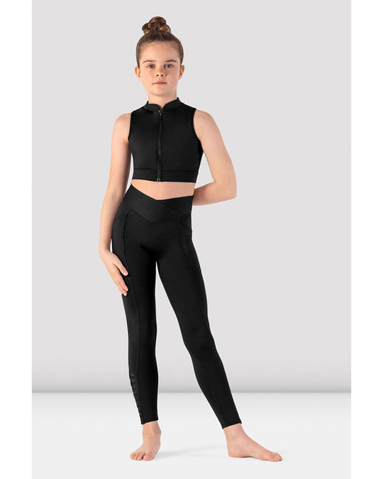 Bloch Jacky High Neck Zip Front Weave Detail Mesh Back Crop Top - CZ8465 Girls