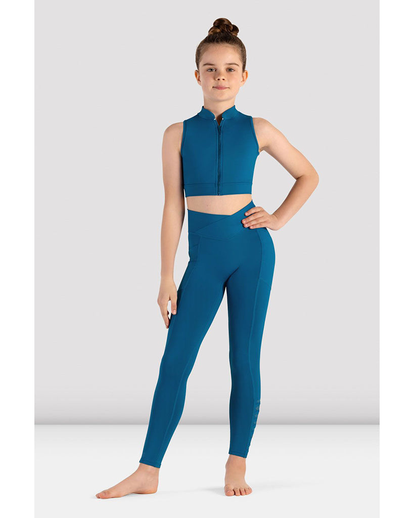 Bloch Jacky High Neck Zip Front Weave Detail Mesh Back Crop Top - CZ8465 Girls