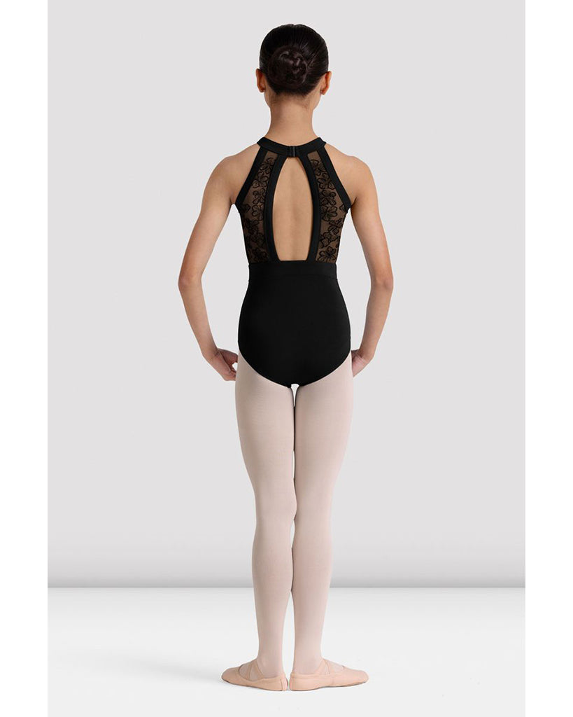Bloch Kiki High Neck Halter Floral Embroidered Mesh Keyhole Back Sleeveless Leotard - CL40003 Girls