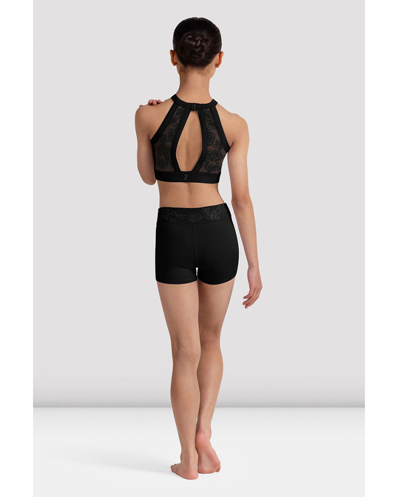 Bloch Modena High Neck Long Line Embroidered Mesh Keyhole Mesh Back Crop Top - CZ30008 Girls