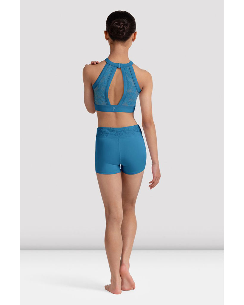 Bloch Modena High Neck Long Line Embroidered Mesh Keyhole Mesh Back Crop Top - CZ30008 Girls