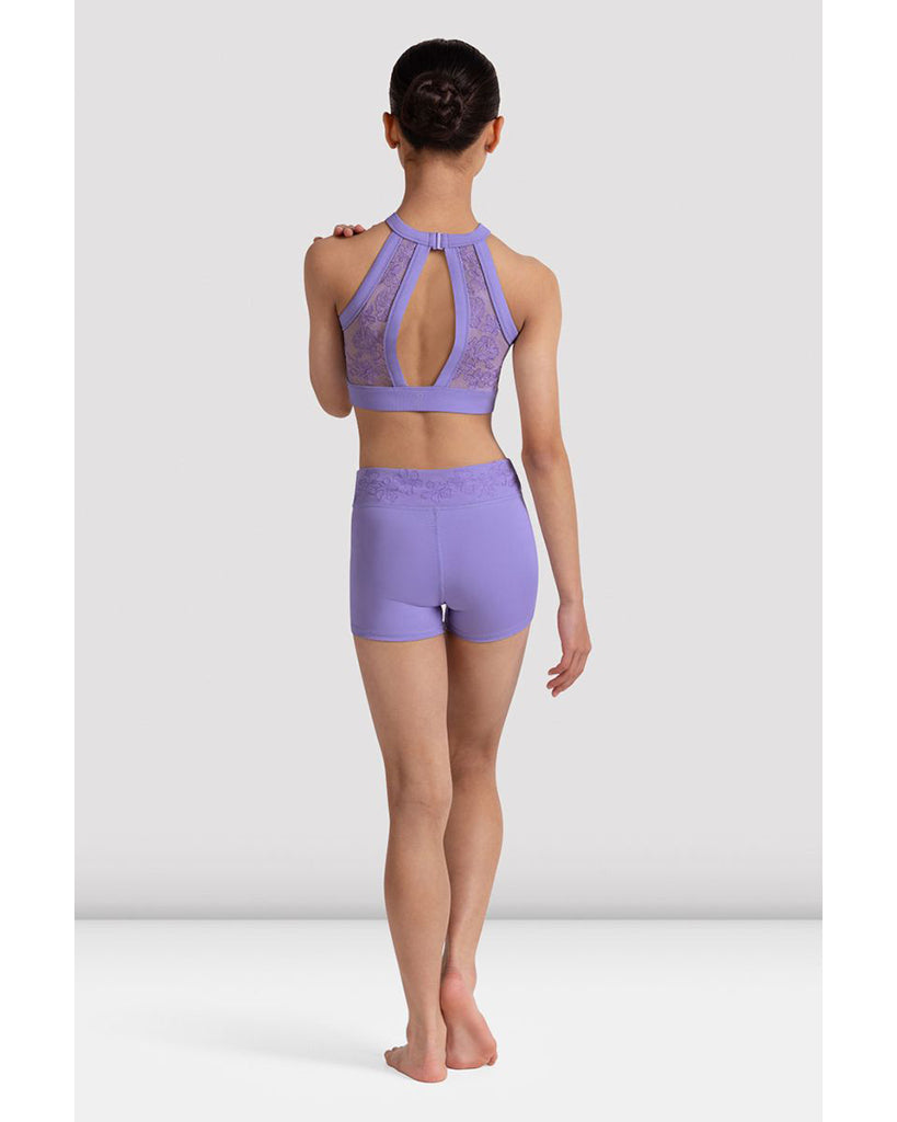 Bloch Modena High Neck Long Line Embroidered Mesh Keyhole Mesh Back Crop Top - CZ30008 Girls