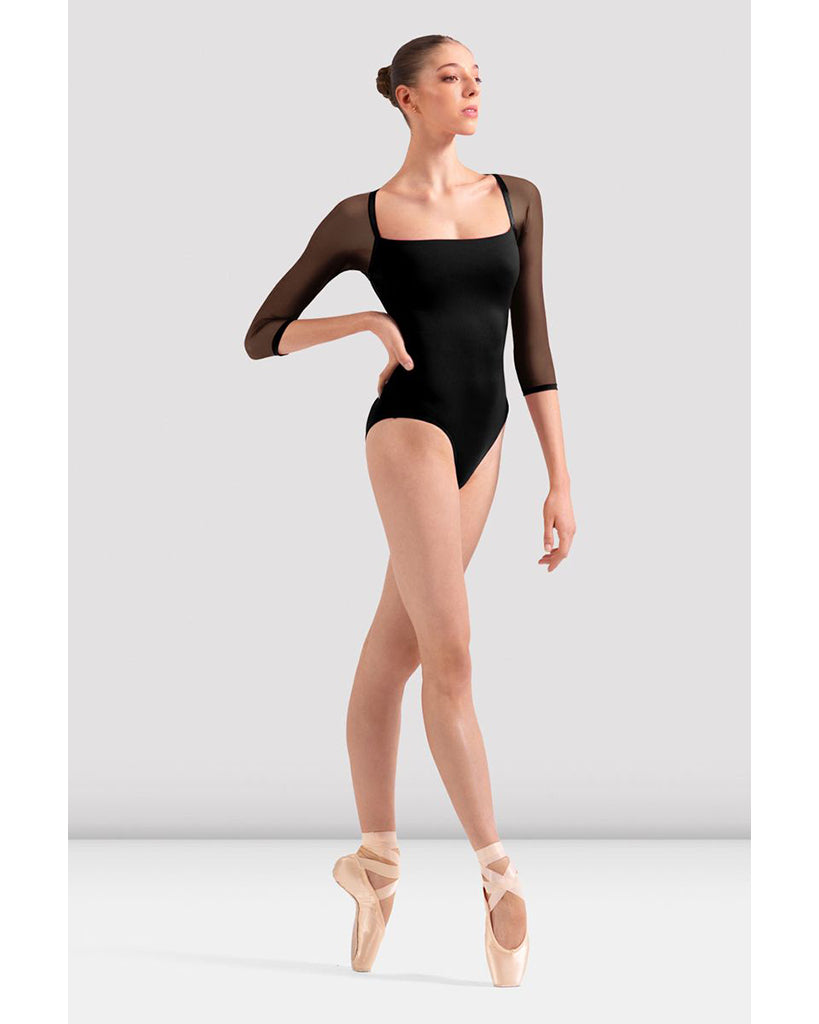 Bloch Square Neck Open Back Mesh 3/4 Sleeve Leotard - L60003 Womens