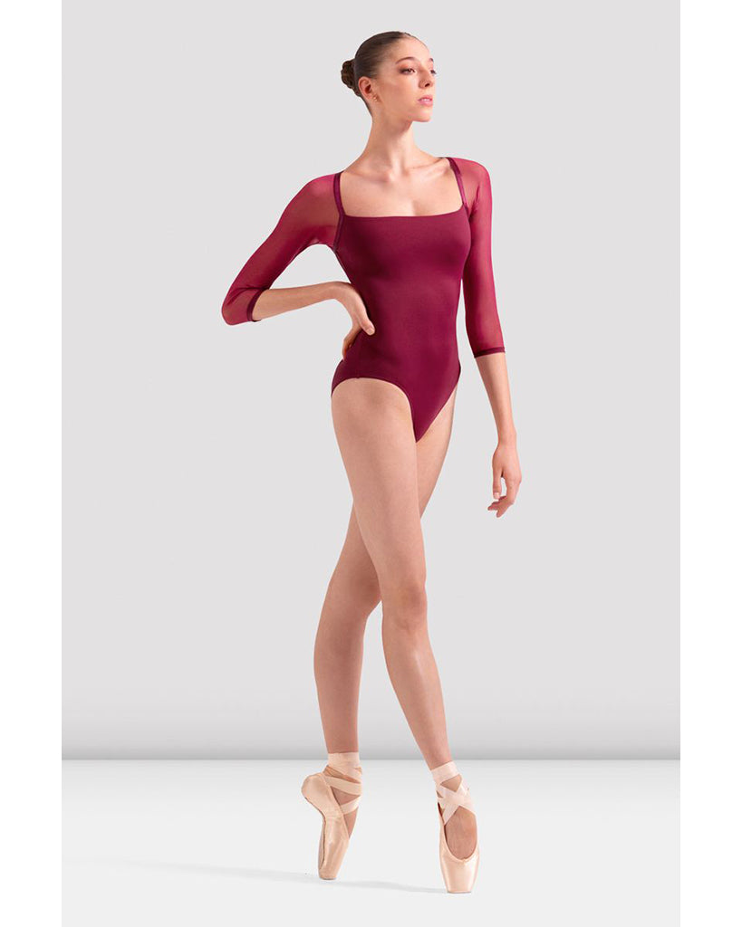 Bloch Square Neck Open Back Mesh 3/4 Sleeve Leotard - L60003 Womens