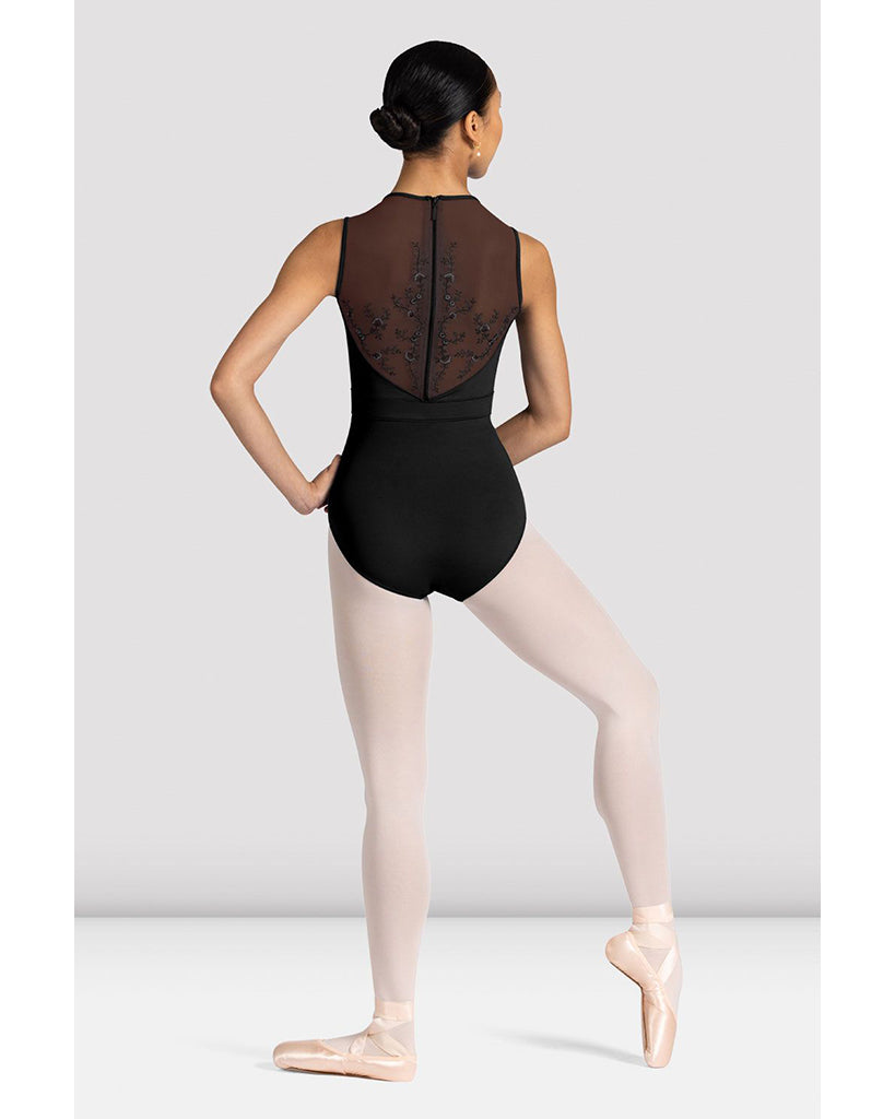 Bloch Alyssa High Neck Embroidered Mesh Back Sleeveless Leotard - L3375 Womens