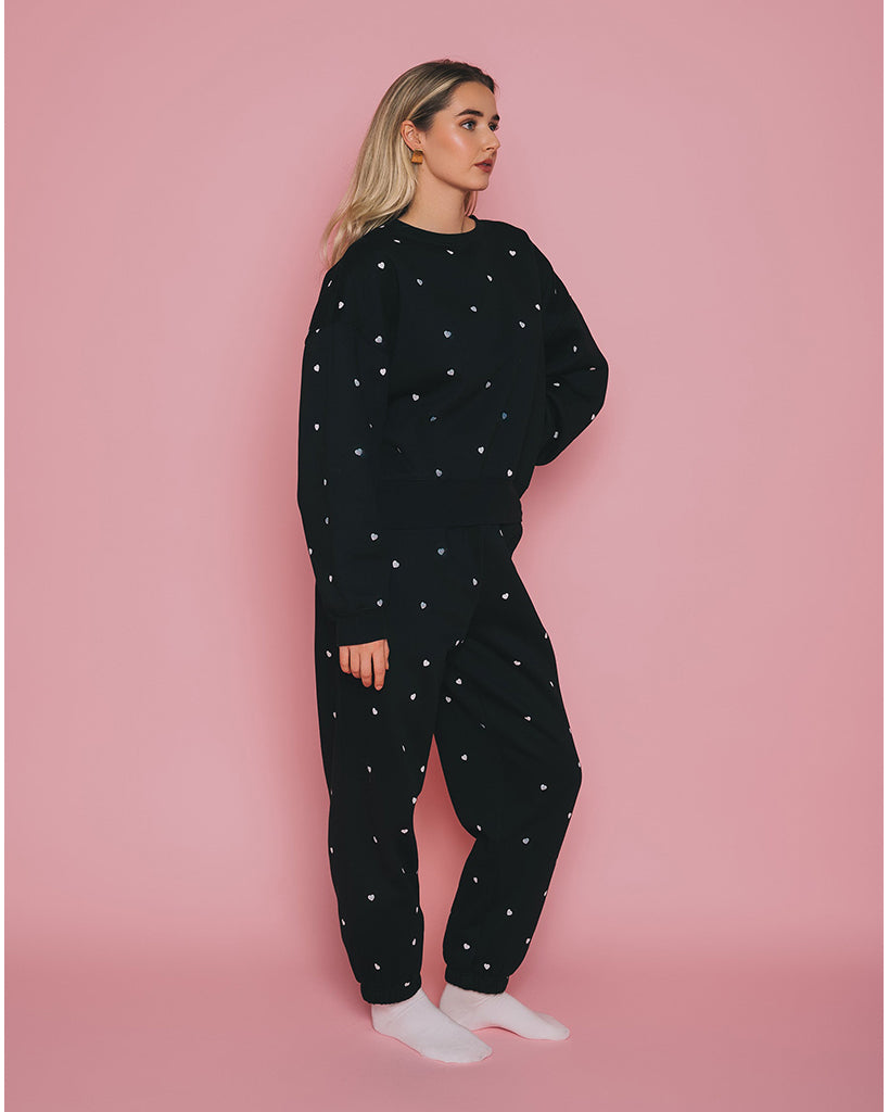 Brunette the Label All Over Tiny Heart Oversized Jogger Pant - Womens - Black / White