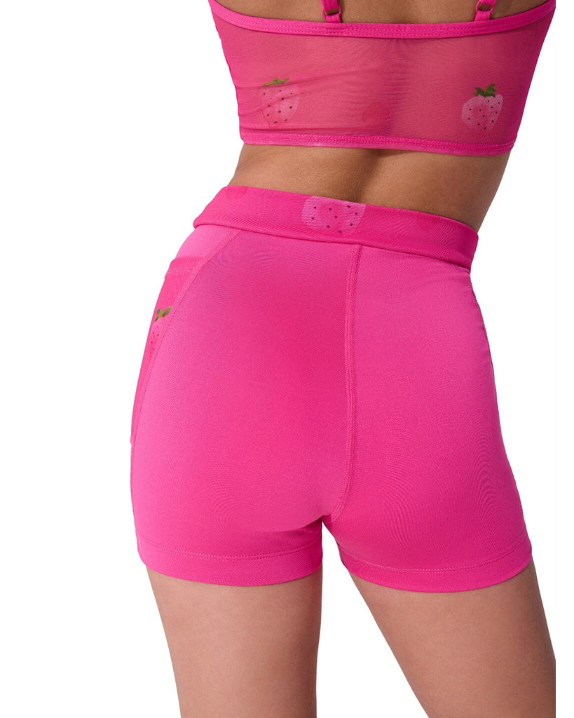 Capezio Berry Mindful Criss-Cross Strawberry Print Mesh High Waisted Shorts - F12638C Girls