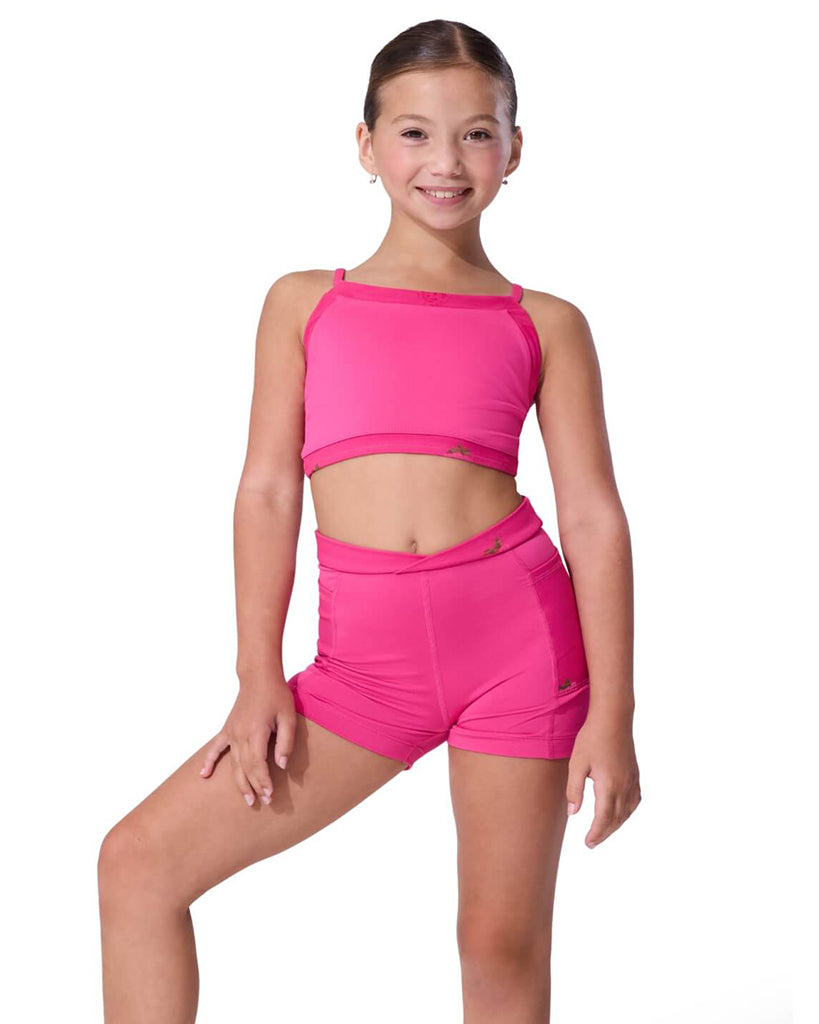 Capezio Berry Mindful Criss-Cross Strawberry Print Mesh High Waisted Shorts - F12638C Girls