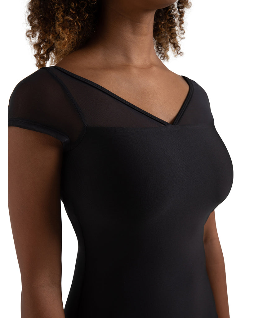 Capezio Coral V Neck Mesh Neckline Open Back Cap Sleeve Leotard - 12270W Womens