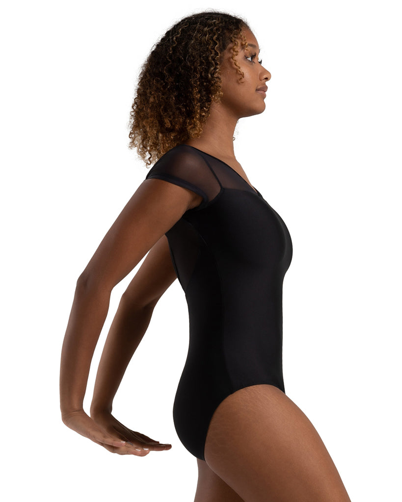 Capezio Coral V Neck Mesh Neckline Open Back Cap Sleeve Leotard - 12270W Womens