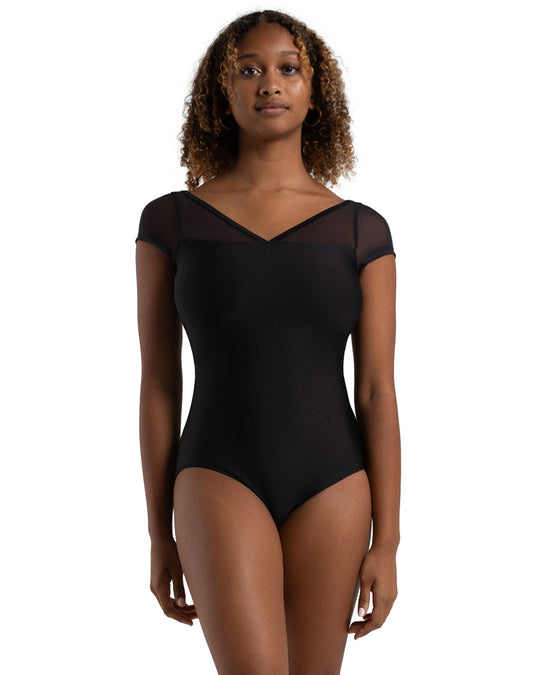 Capezio Coral V Neck Mesh Neckline Open Back Cap Sleeve Leotard - 12270W Womens