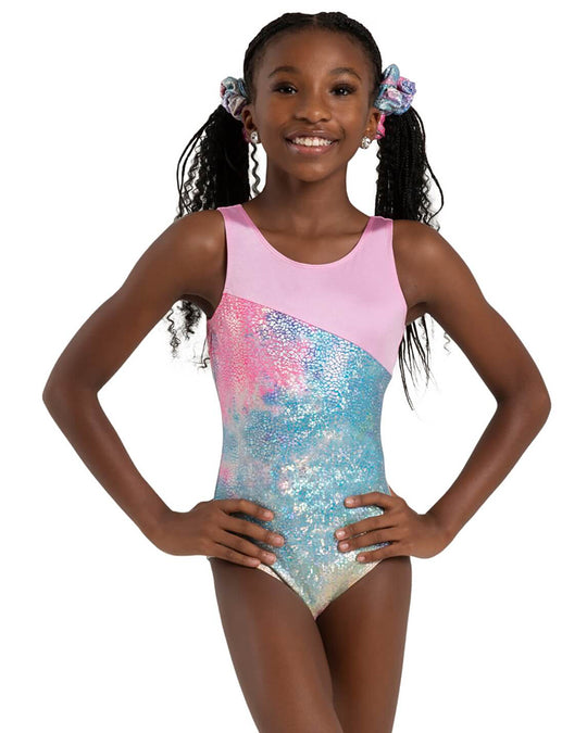 Capezio Glimmer Unicorn Disco Metallic Gymnastic Tank Leotard - 12302C - Girls Pink Unicorn Sparkle