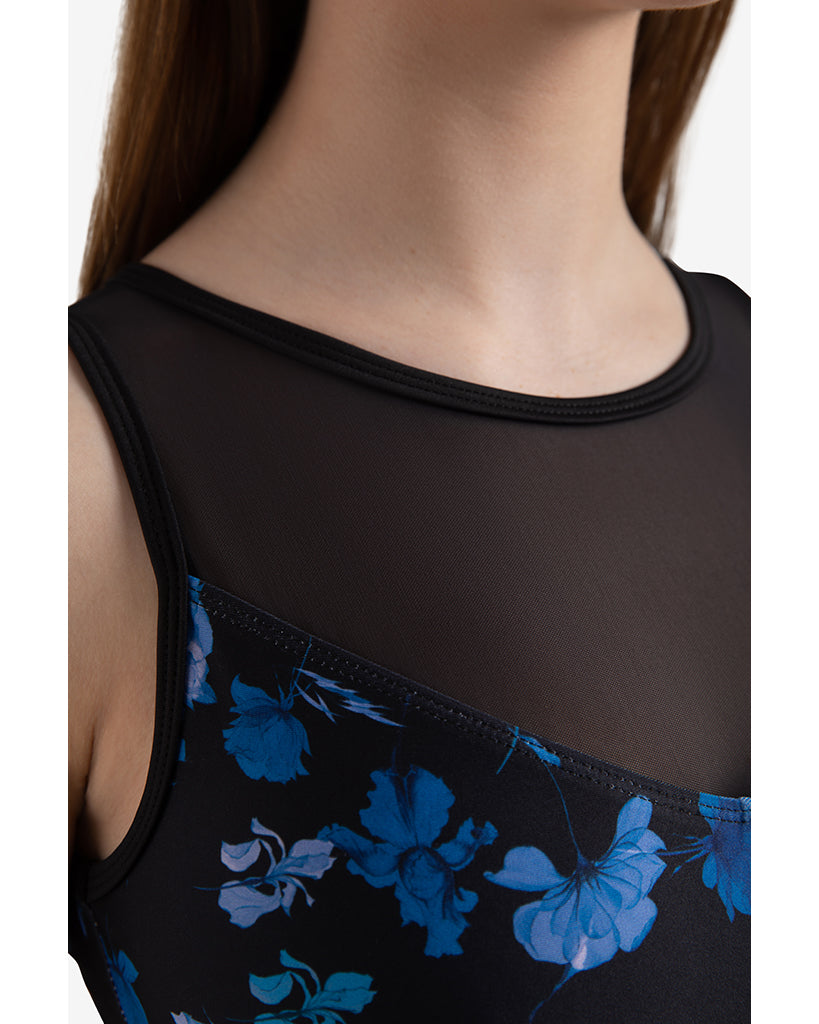 Capezio Yarrow Mesh Neckline Open Back Floral Tank Leotard - 12269W Womens - Coastal Bloom Print