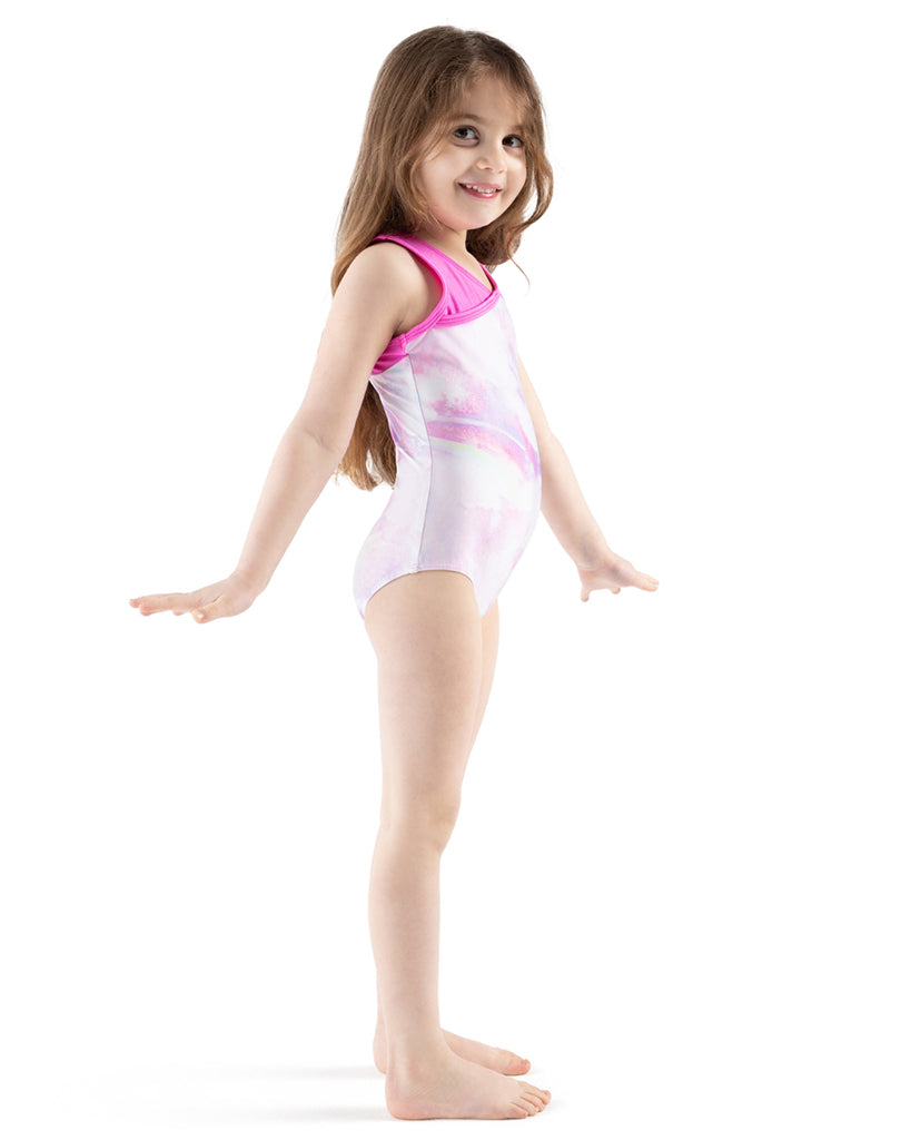 Capezio Rainbow Pop Gymnastic Tank Leotard - 12201C - Girls Galaxy Neon Pink Print