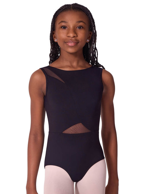 Capezio Soft Elegance Boat Neck Asymmetrical Mesh Cutouts Low V Back Tank Leotard - EL106T Girls