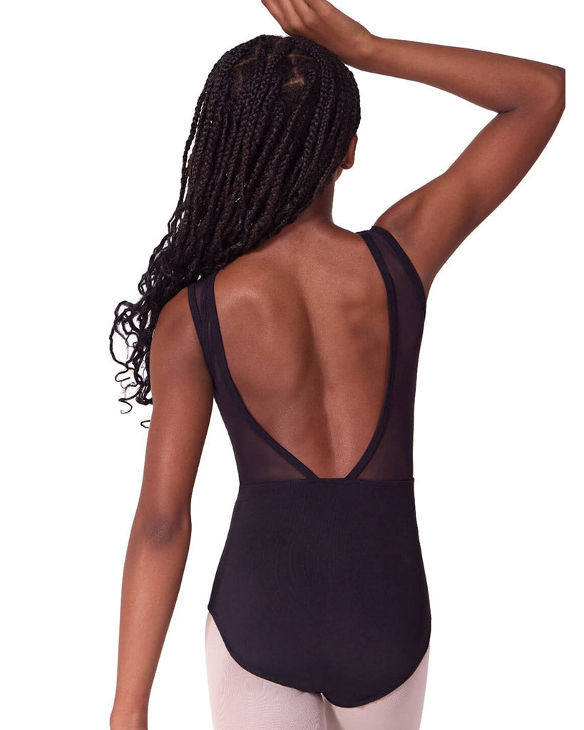 Capezio Soft Elegance Boat Neck Asymmetrical Mesh Cutouts Low V Back Tank Leotard - EL106T Girls