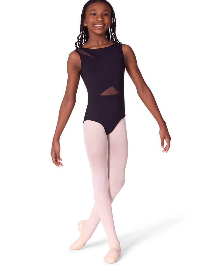 Capezio Soft Elegance Boat Neck Asymmetrical Mesh Cutouts Low V Back Tank Leotard - EL106T Girls