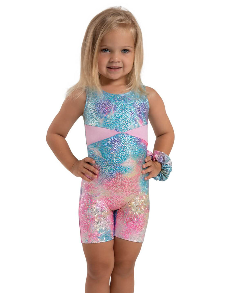 Capezio Stardust Unicorn Disco Metallic Gymnastic Biketard - 12303C - Girls Pink Unicorn Sparkle