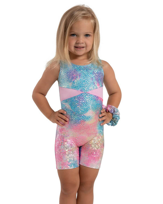Capezio Stardust Unicorn Disco Metallic Gymnastic Biketard - 12303C - Girls Pink Unicorn Sparkle