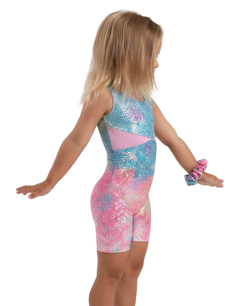 Capezio Stardust Unicorn Disco Metallic Gymnastic Biketard - 12303C - Girls Pink Unicorn Sparkle