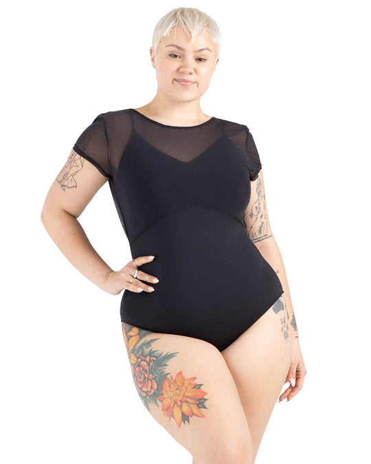 Capezio Sundown V Neck Mesh Overlay Short Sleeve Leotard - 12242W Womens