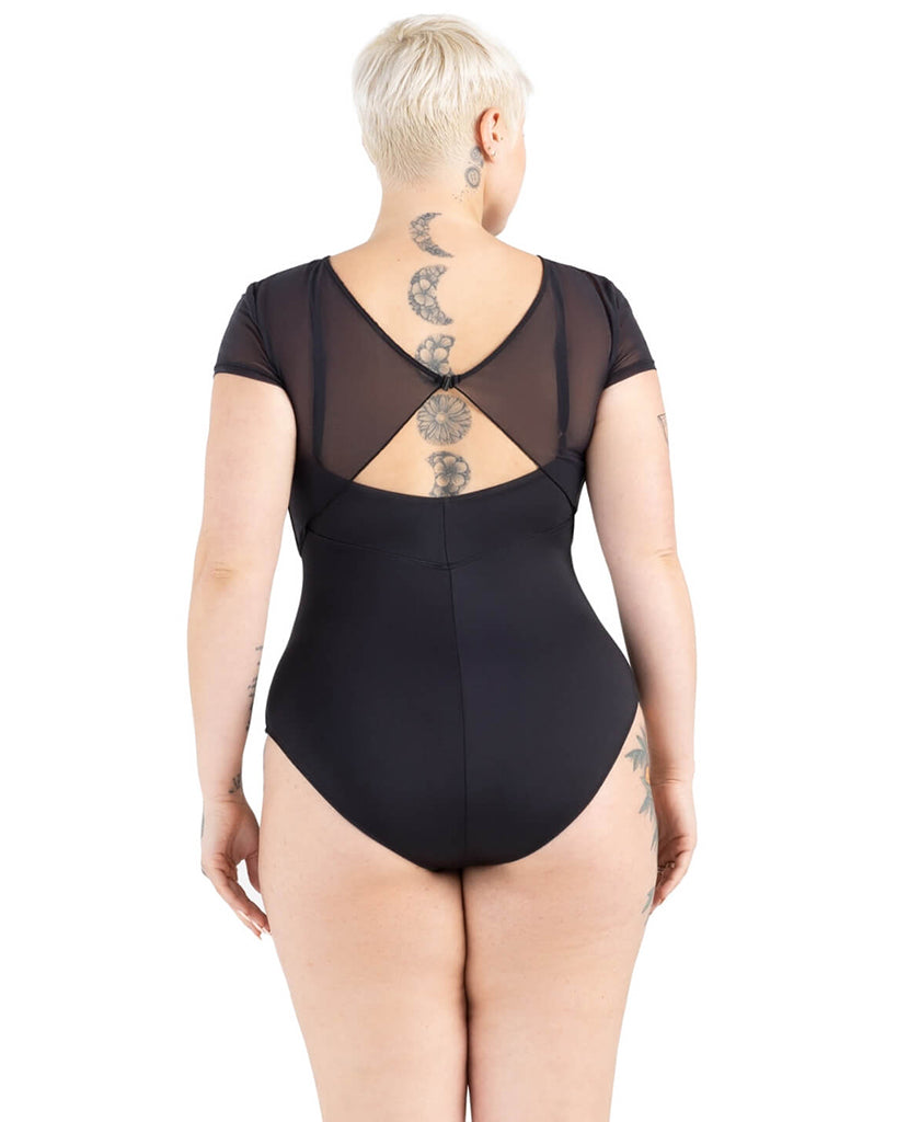 Capezio Sundown V Neck Mesh Overlay Short Sleeve Leotard - 12242W Womens