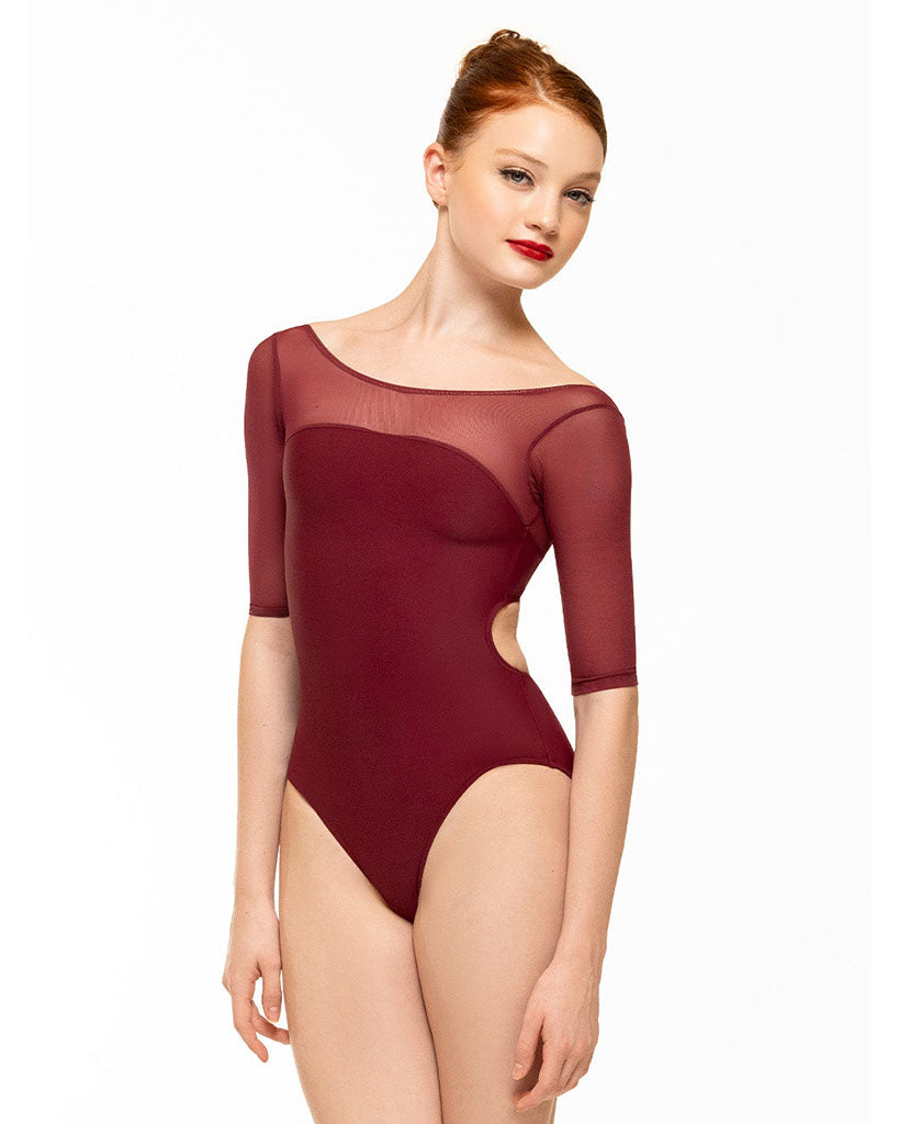 Elevé Dancewear Laico Scoop Neck Mesh Half Sleeve Leotard - Womens - Wine