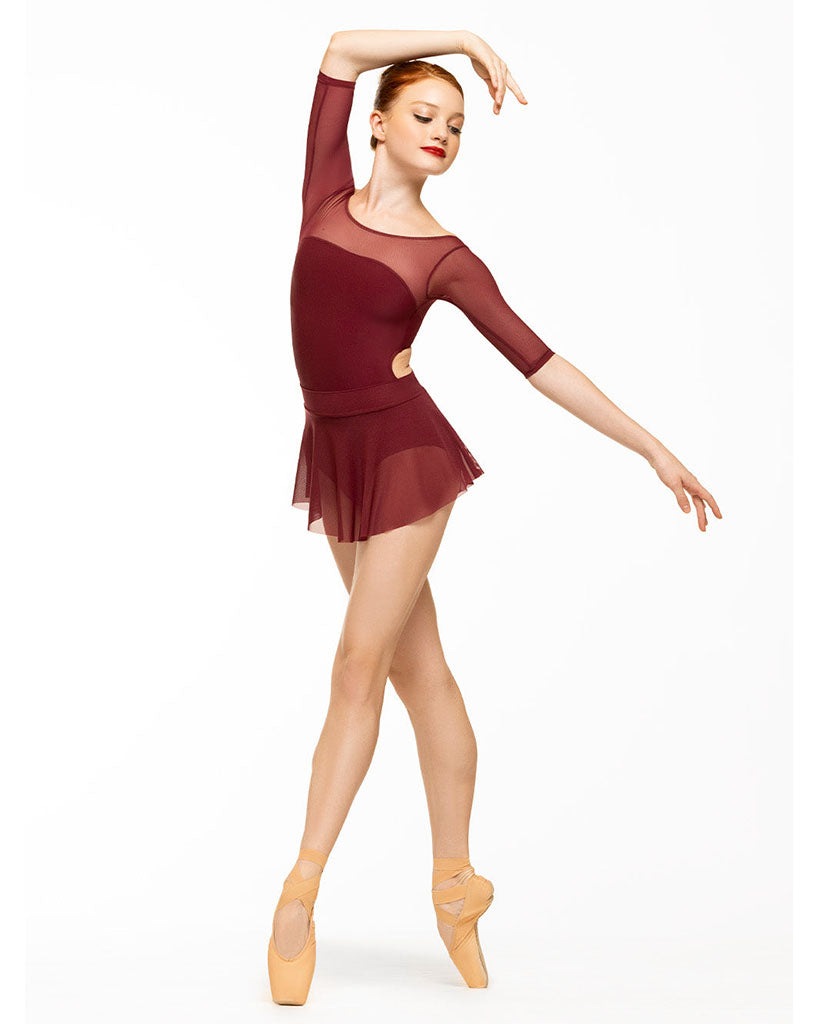 Elevé Dancewear Laico Scoop Neck Mesh Half Sleeve Leotard - Womens - Wine