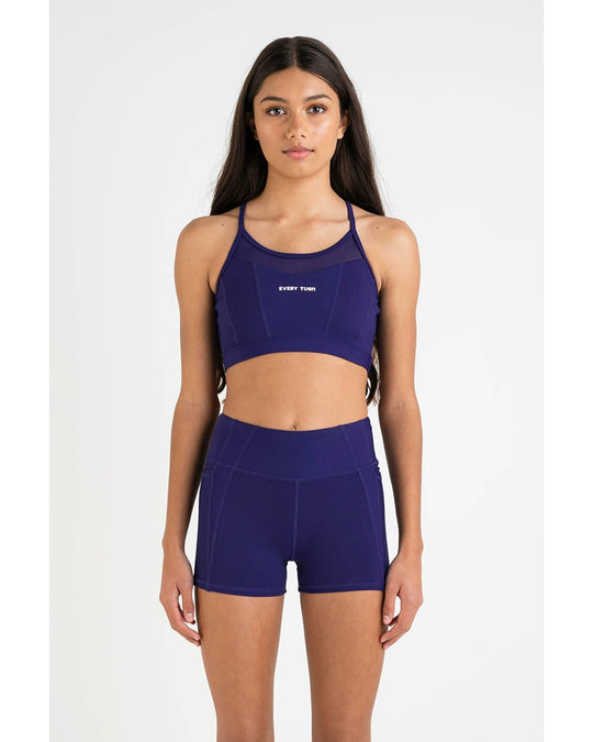 Every Turn Gratitude Mesh Panel Crop Top - Girls - Marine