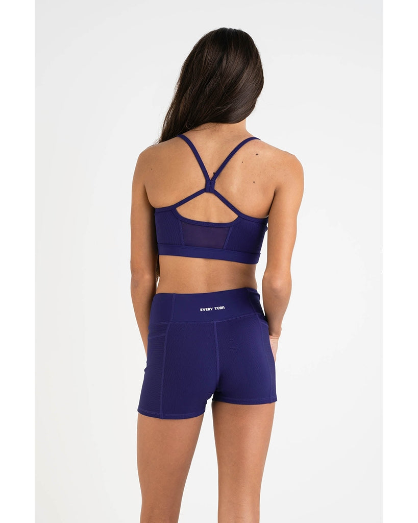 Every Turn Gratitude Mesh Panel Crop Top - Girls - Marine