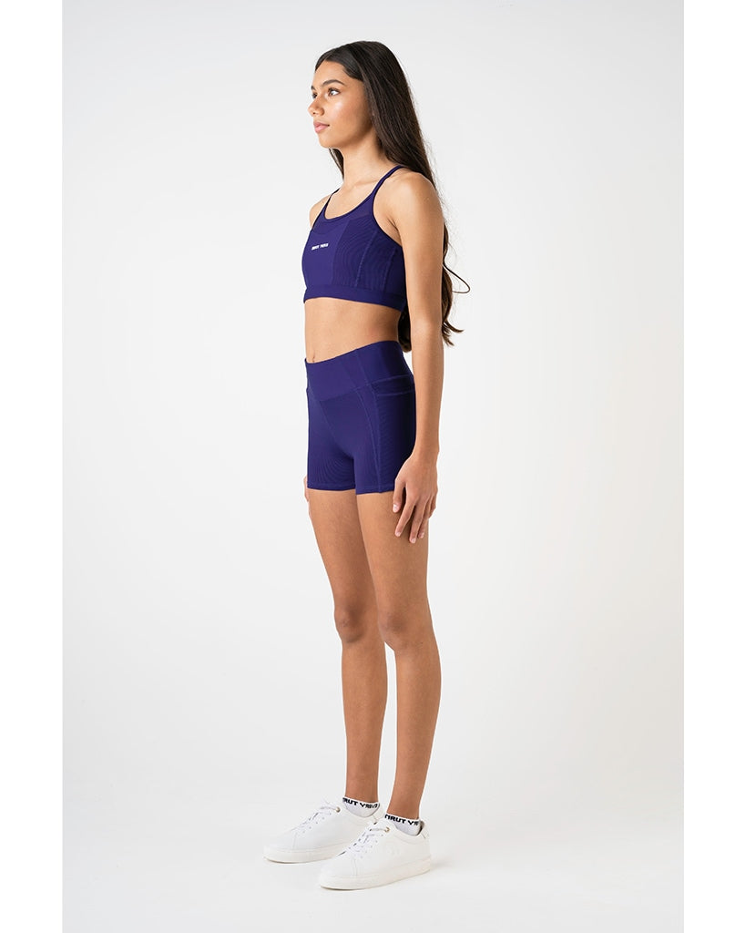 Every Turn Gratitude Mesh Panel Crop Top - Girls - Marine