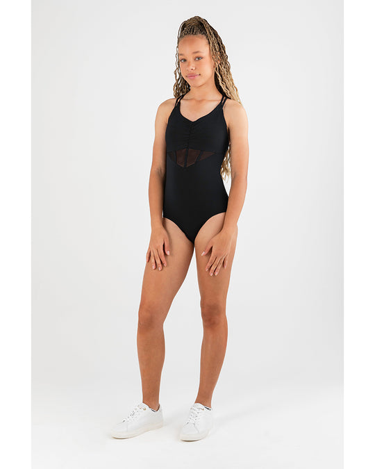 Every Turn It's Showtime Pinch Front Double Strap Leotard - Girls - Black