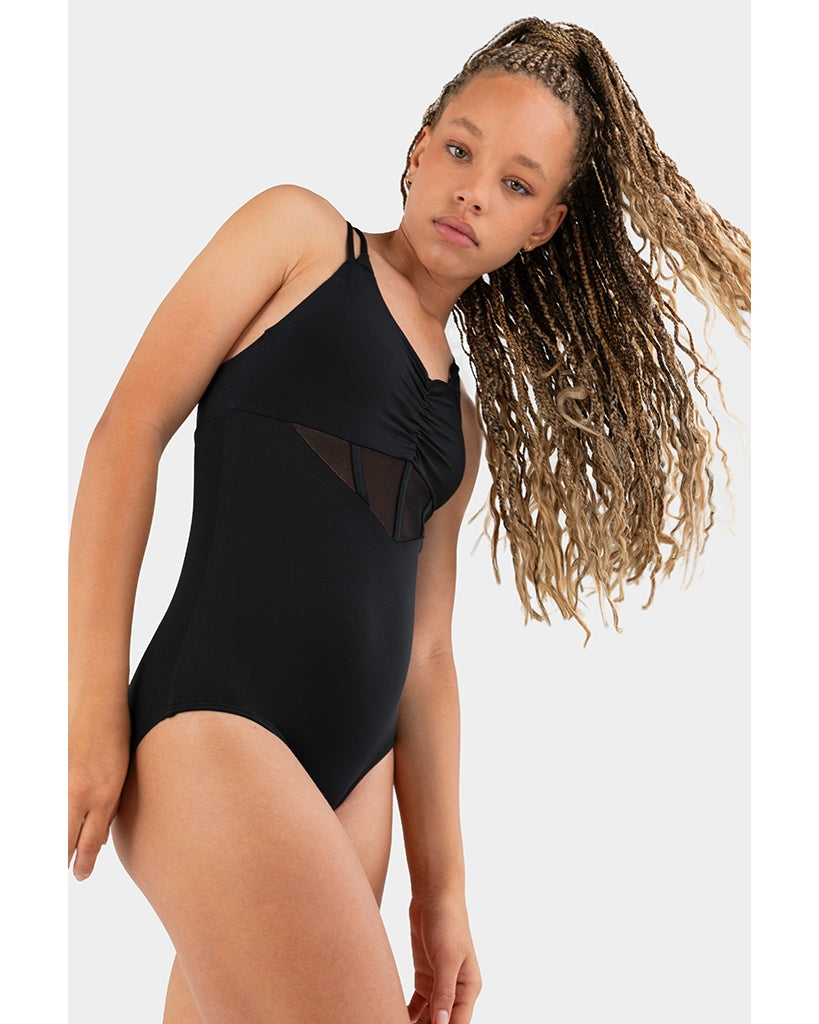 Every Turn It s Showtime Pinch Front Double Strap Leotard Girls Black