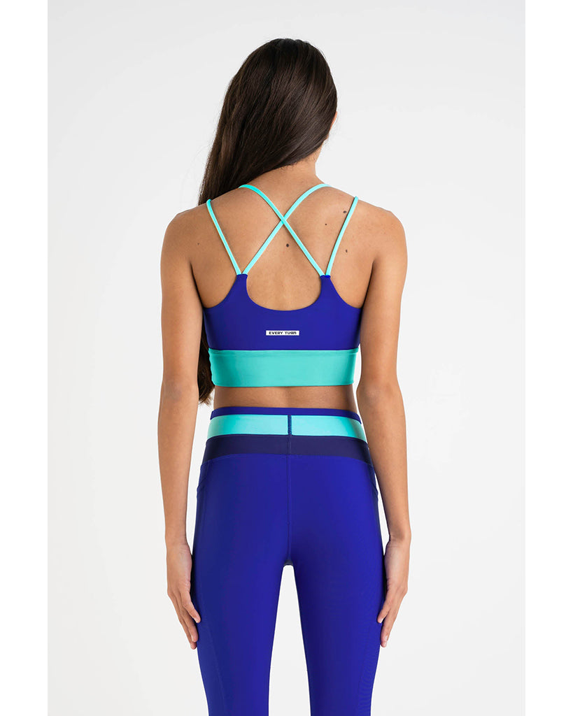 Every Turn Think Fast  Double Cross-Over Back Crop Top - Girls - Marine