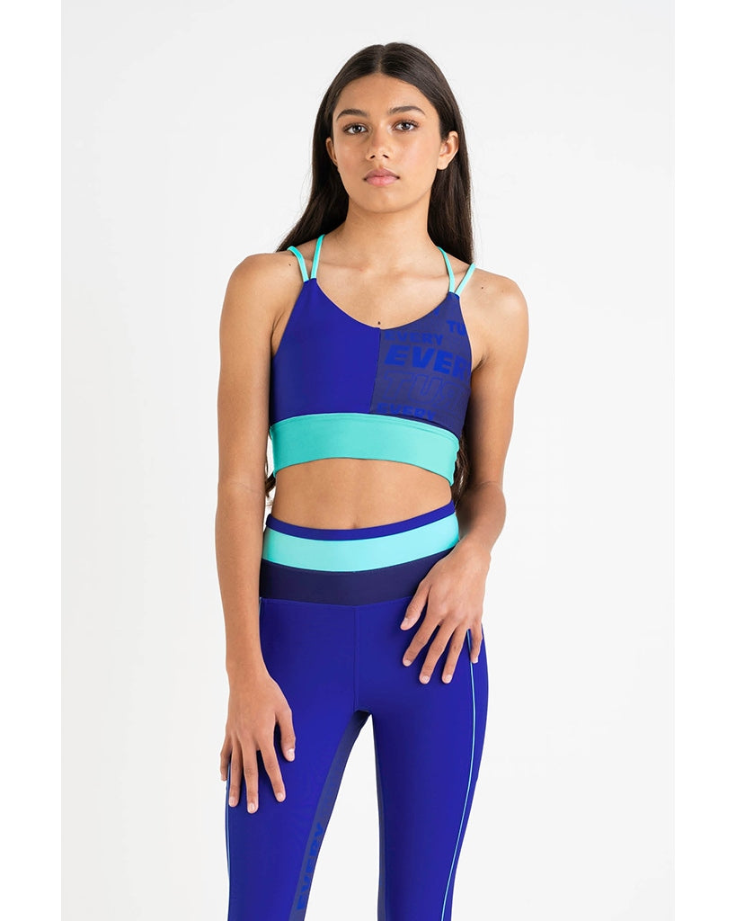 Every Turn Think Fast  Double Cross-Over Back Crop Top - Girls - Marine