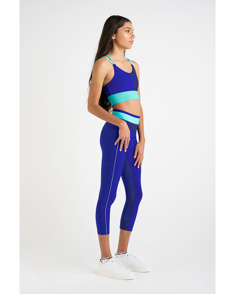 Every Turn Think Fast  Double Cross-Over Back Crop Top - Girls - Marine