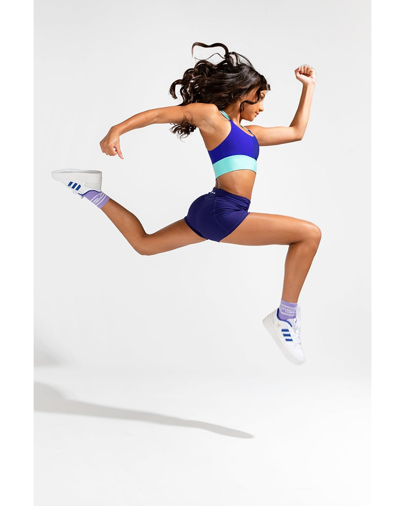 Every Turn Think Fast  Double Cross-Over Back Crop Top - Girls - Marine