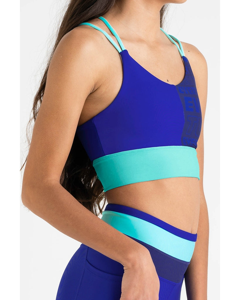 Every Turn Think Fast  Double Cross-Over Back Crop Top - Girls - Marine