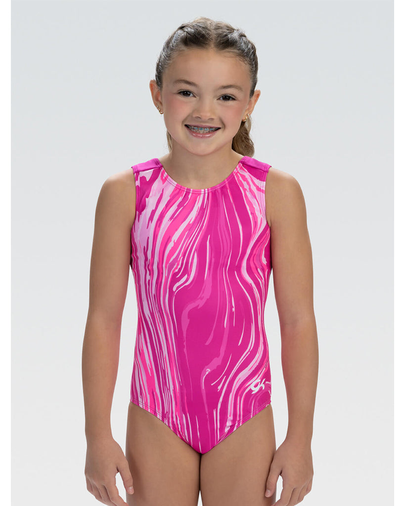 GK Elite Berry Swirl Printed Gymnastic Tank Leotard - E5287C Girls - Marble Print