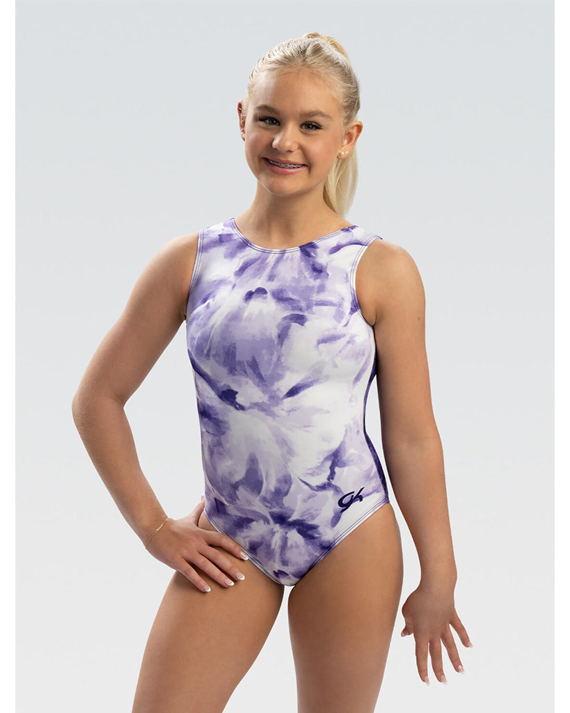 GK Elite Blissful Printed Gymnastic Tank Leotard - E5092C Girls - Abstract Floral Print