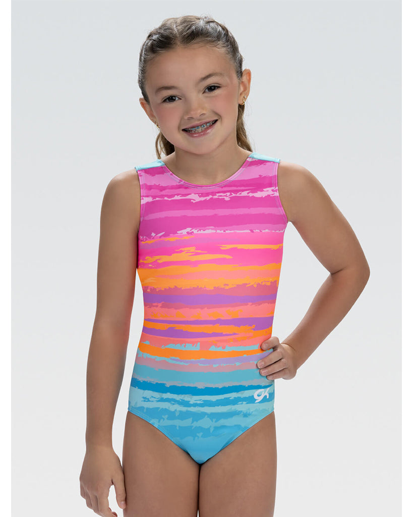 GK Elite Oasis Glow Printed Gymnastic Tank Leotard - E5283C Girls - Sunset Print