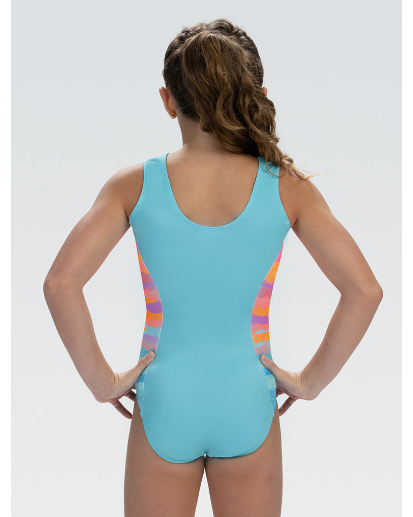 GK Elite Oasis Glow Printed Gymnastic Tank Leotard - E5283C Girls - Sunset Print