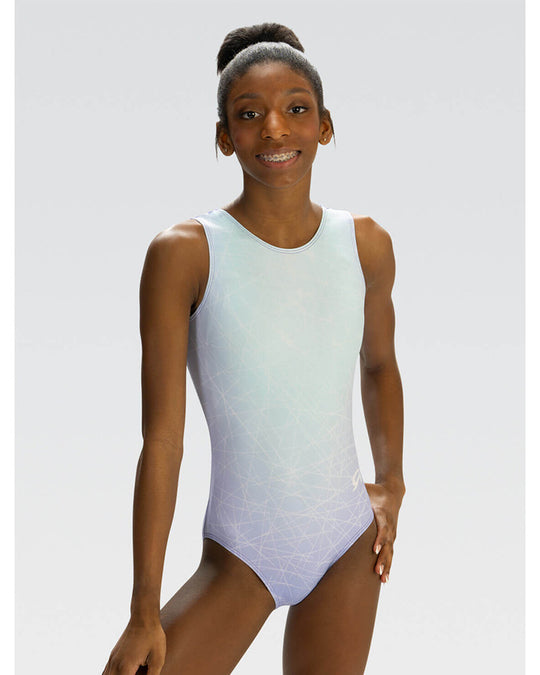 GK Elite Power Printed Gymnastic Tank Leotard - E5033C Girls - Abstract Floral Print