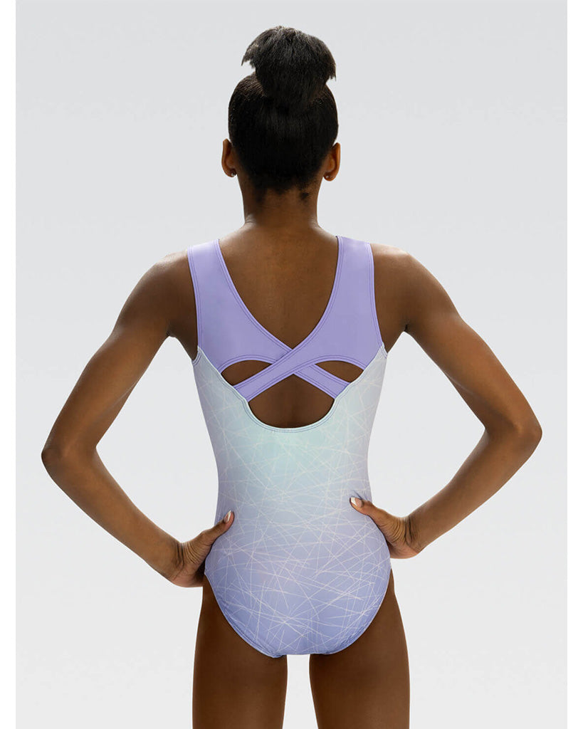 GK Elite Power Printed Gymnastic Tank Leotard - E5033C Girls - Abstract Floral Print