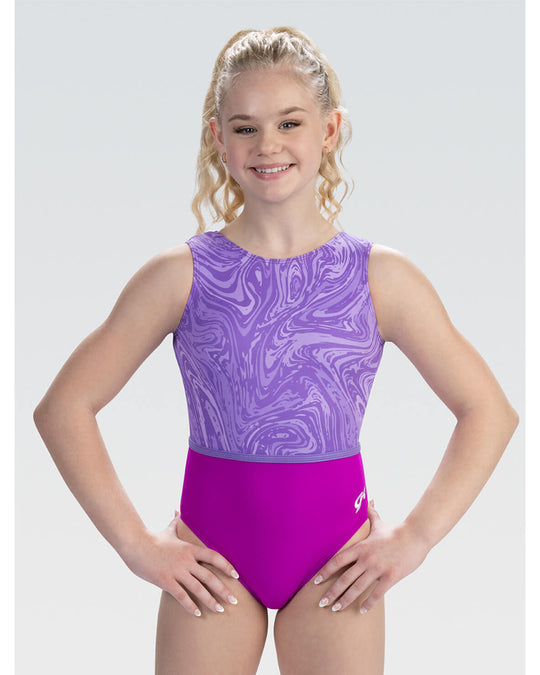 GK Elite Printed Gymnastic Tank Leotard - 3914C Girls - Marble Swirl Print